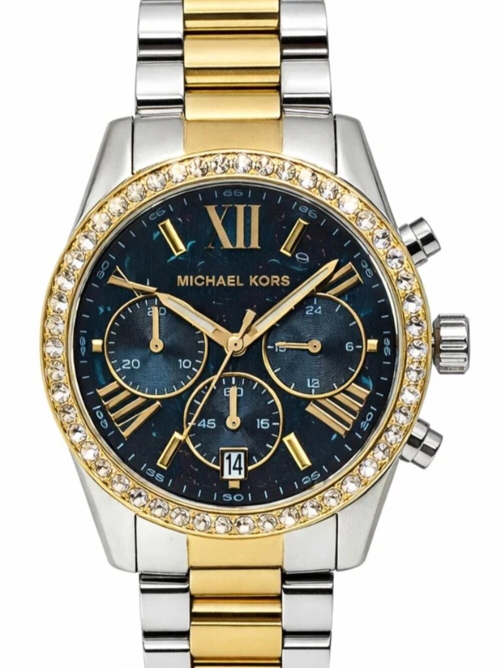 Michael Kors Lexington MK7303 Two Tone Green Dial Womens Chronograph Watch 38mm